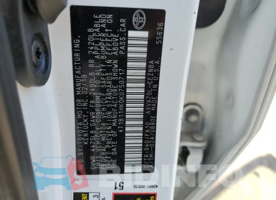 4T1B11HK0KU750717 Photo# 13