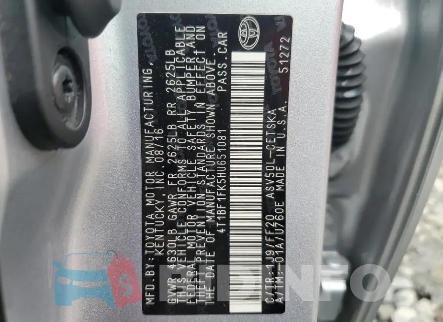 4T1BF1FK5HU651081 Photo# 12