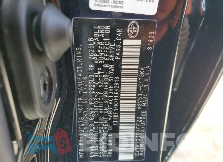 4T1BF1FK7HU642818 Photo# 12