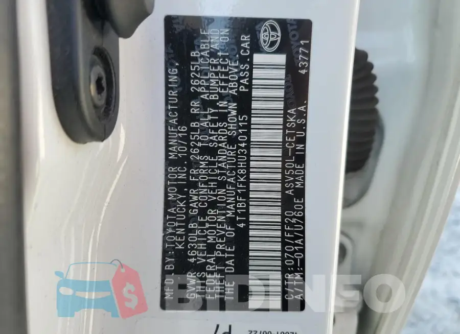4T1BF1FK8HU340115 Photo# 12