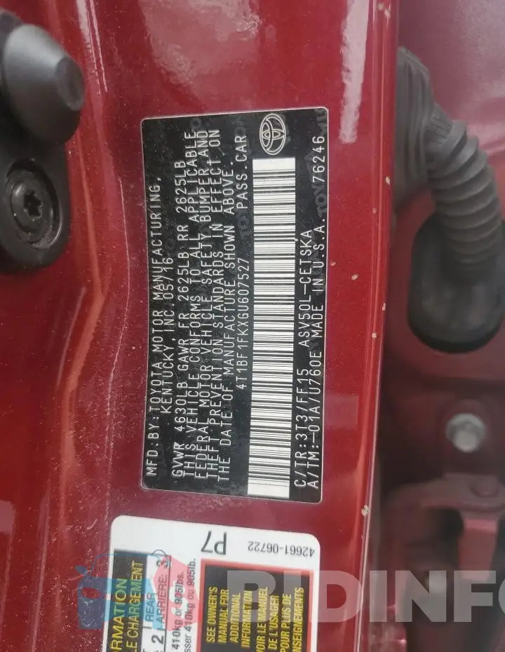 4T1BF1FKXGU607527 Photo# 12