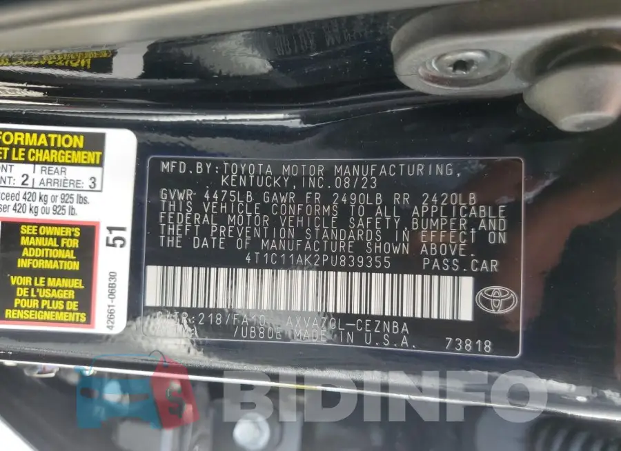 4T1C11AK2PU839355 Photo# 12
