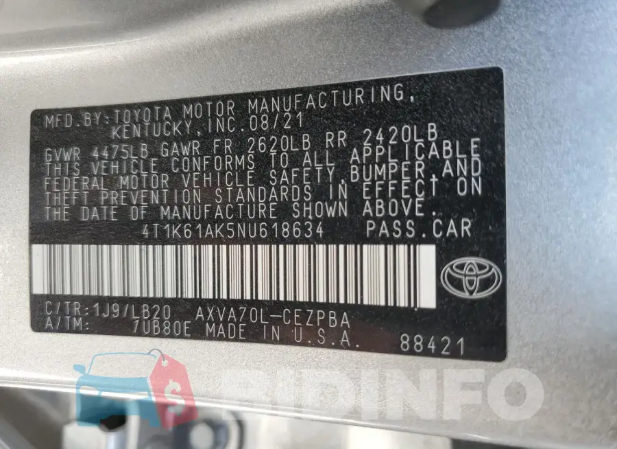 4T1K61AK5NU618634 Photo# 12