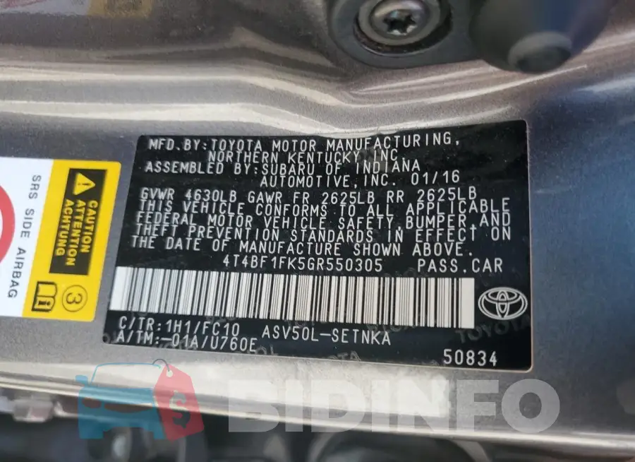 4T4BF1FK5GR550305 Photo# 12
