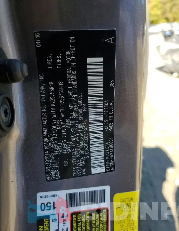 5TDDK3DCXGS130571 Photo# 14