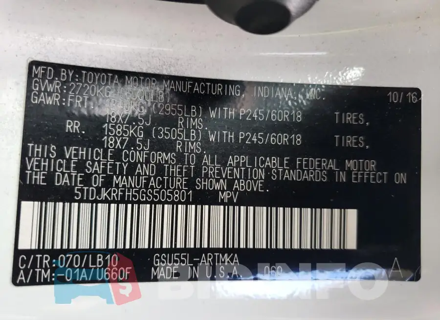 5TDJKRFH5GS505801 Photo# 13