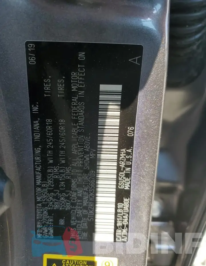 5TDKZRFH2KS566709 Photo# 14