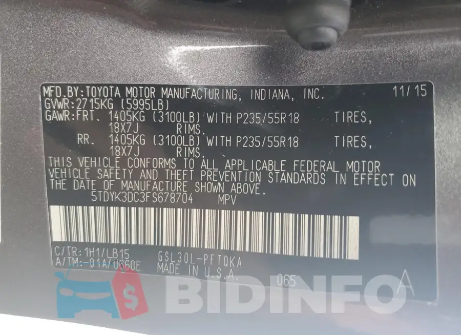 5TDYK3DC3FS678704 Photo# 13