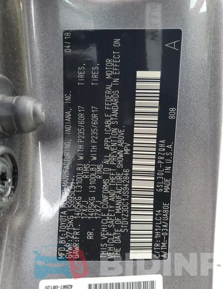 5TDYZ3DC1JS942846 Photo# 14