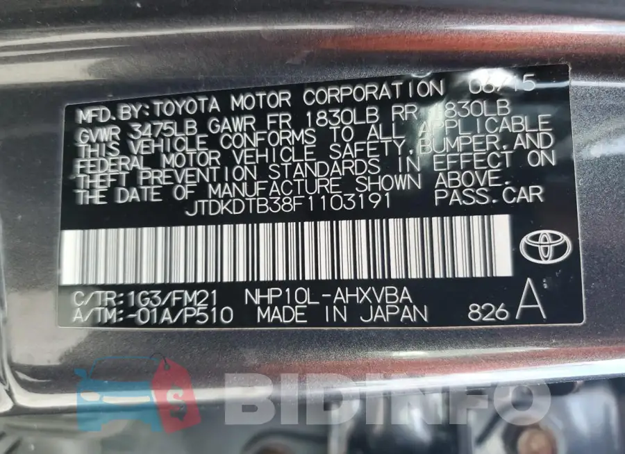 JTDKDTB38F1103191 Photo# 13