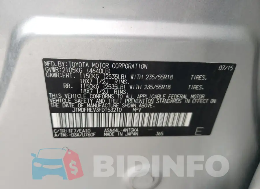 JTMDFREV3FD153210 Photo# 12