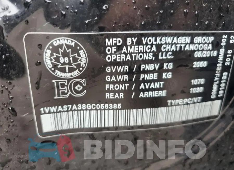 1VWAS7A38GC056385 Photo# 13