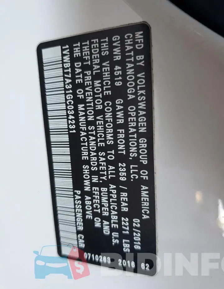 1VWBT7A31GC034231 Photo# 12