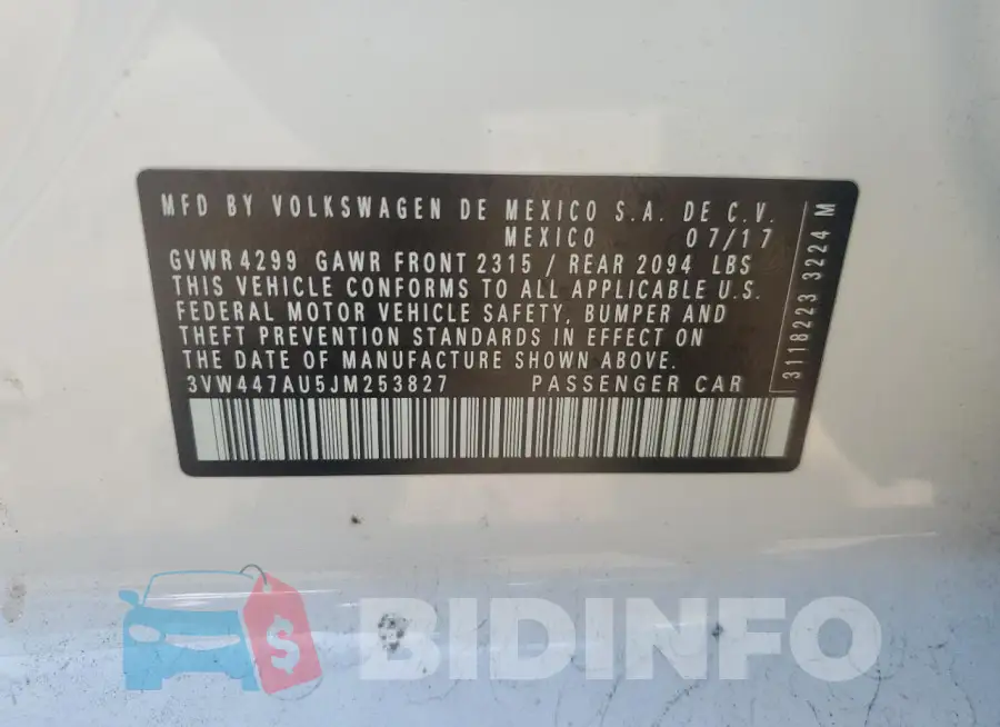 3VW447AU5JM253827 Photo# 12