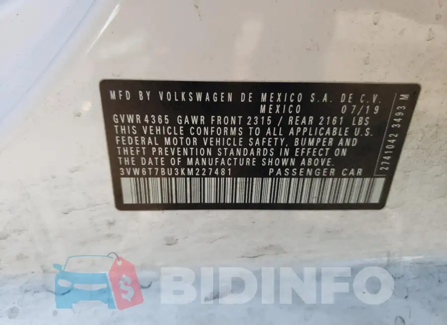 3VW6T7BU3KM227481 Photo# 12