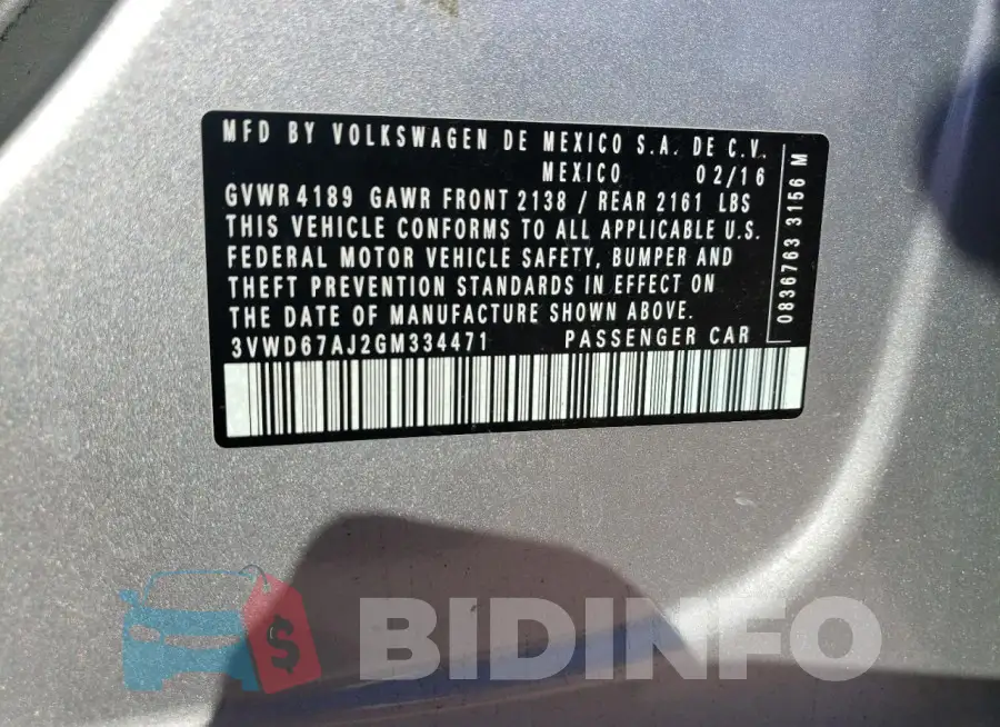3VWD67AJ2GM334471 Photo# 12