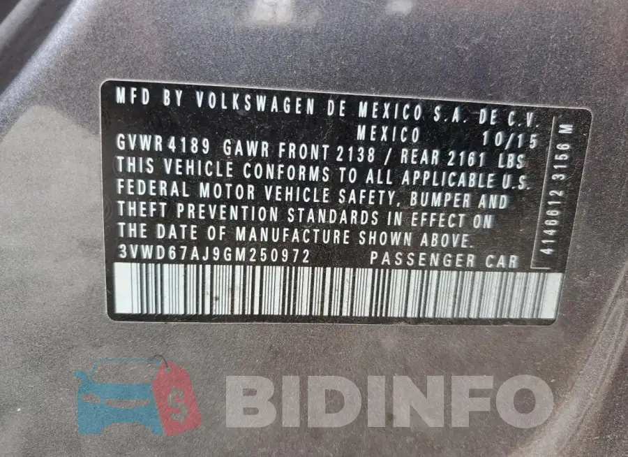 3VWD67AJ9GM250972 Photo# 12