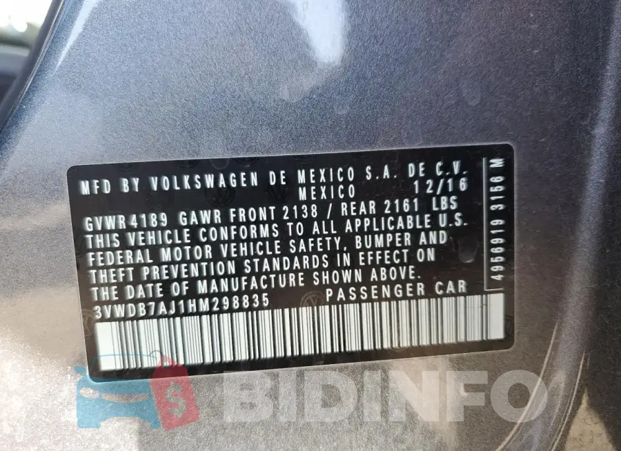 3VWDB7AJ1HM298835 Photo# 12