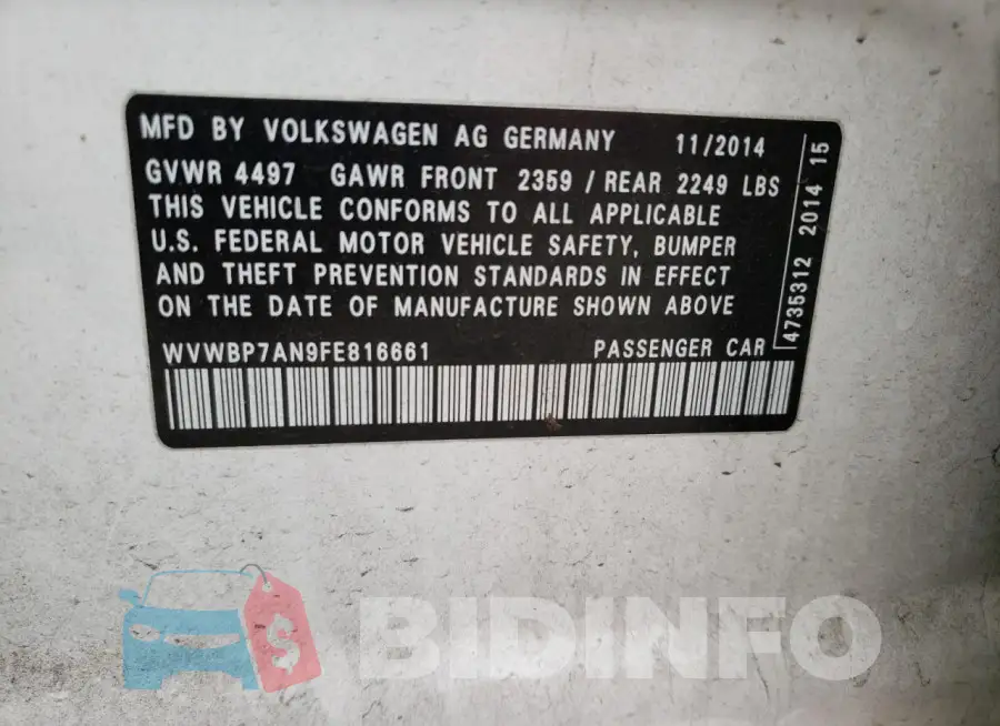 WVWBP7AN9FE816661 Photo# 12