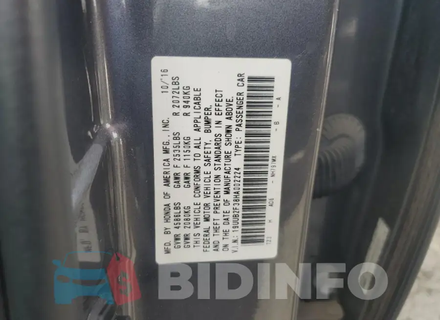 19UUB2F38HA002224 Photo# 12