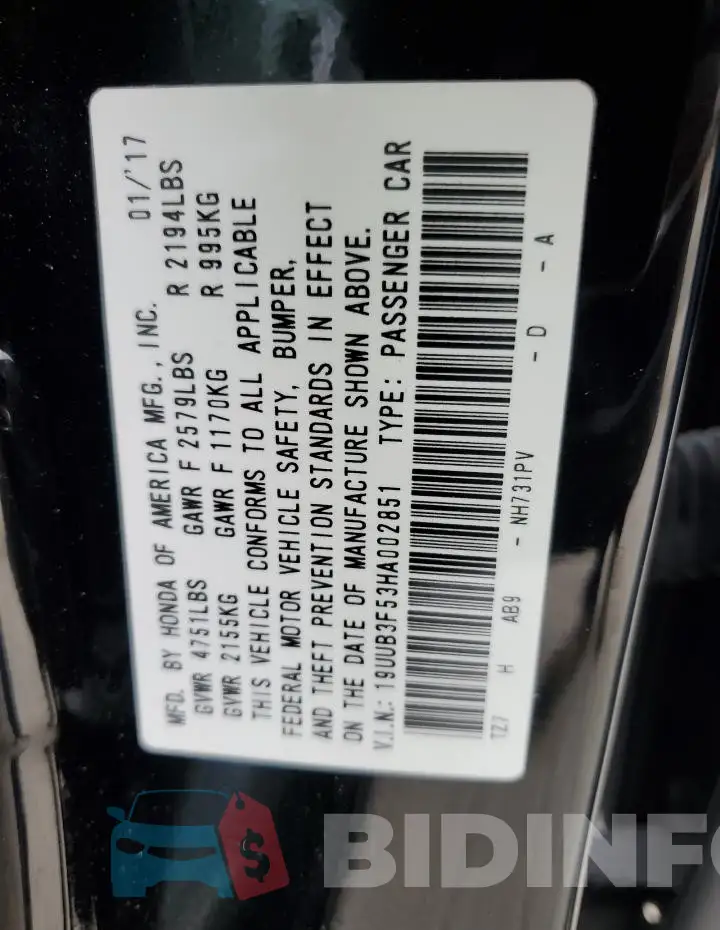 19UUB3F53HA002851 Photo# 12