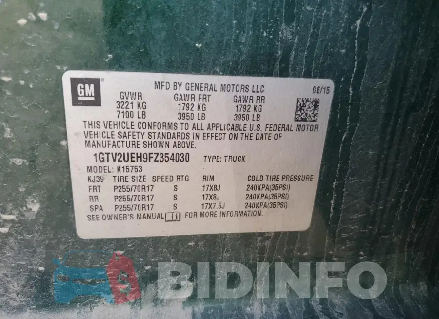 1GTV2UEH9FZ354030 Photo# 12