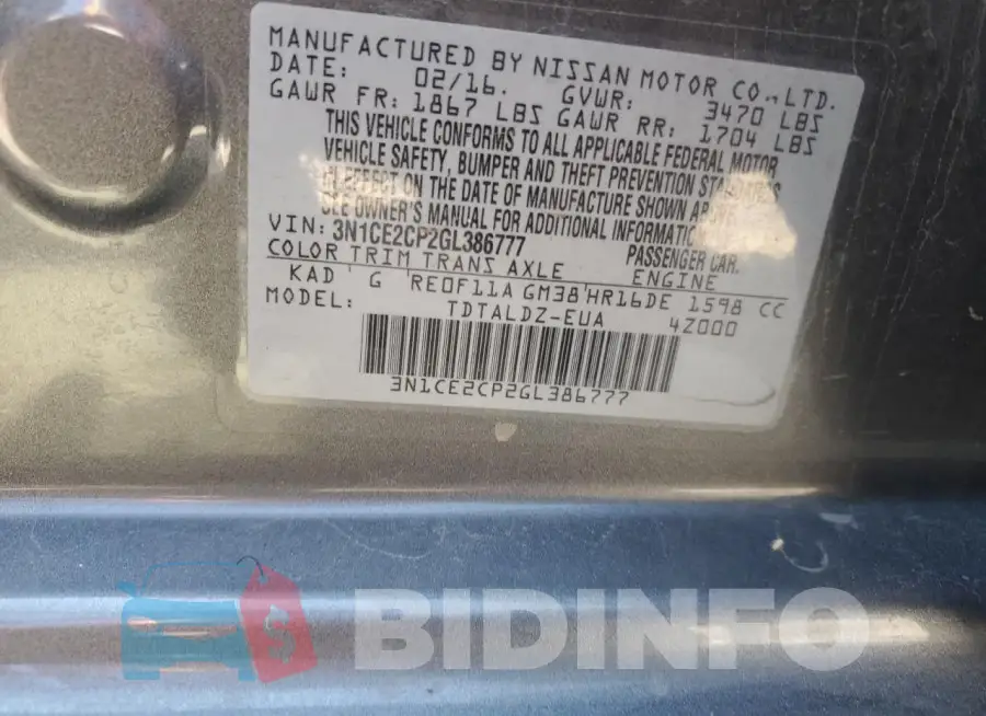 3N1CE2CP2GL386777 Photo# 12