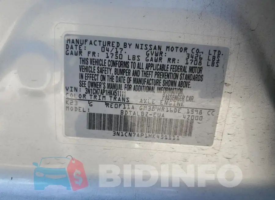 3N1CN7AP1HK451111 Photo# 13