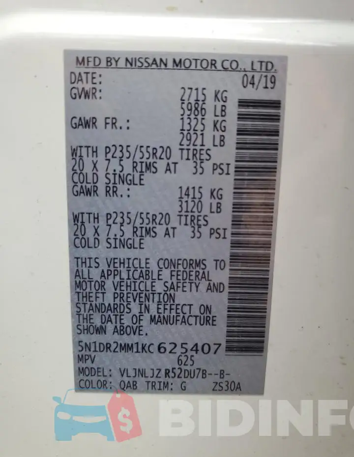 5N1DR2MM1KC625407 Photo# 13