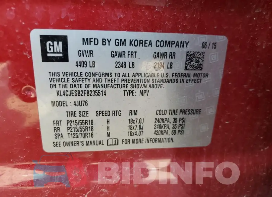 KL4CJESB2FB235514 Photo# 14