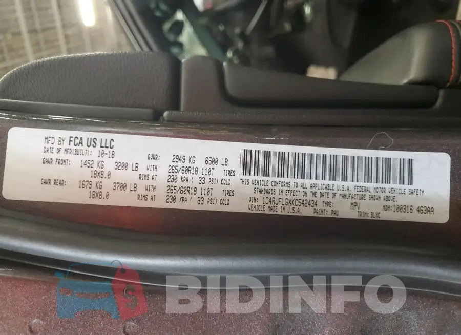 1C4RJFLGXKC542434 Photo# 14