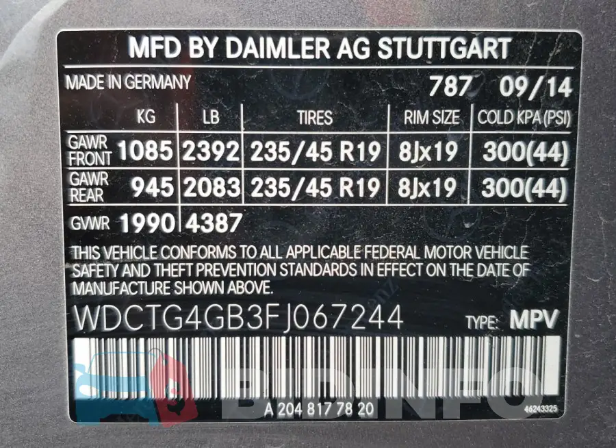 WDCTG4GB3FJ067244 Photo# 13