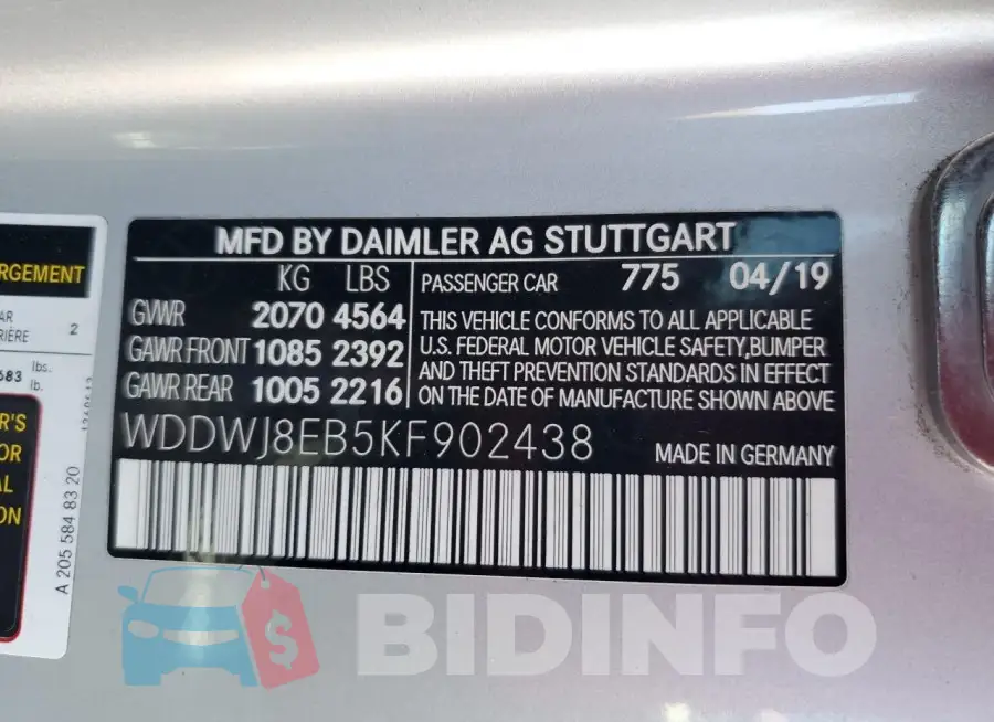 WDDWJ8EB5KF902438 Photo# 12