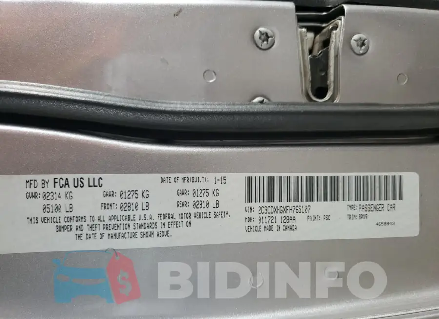 2C3CDXHGXFH765107 Photo# 12
