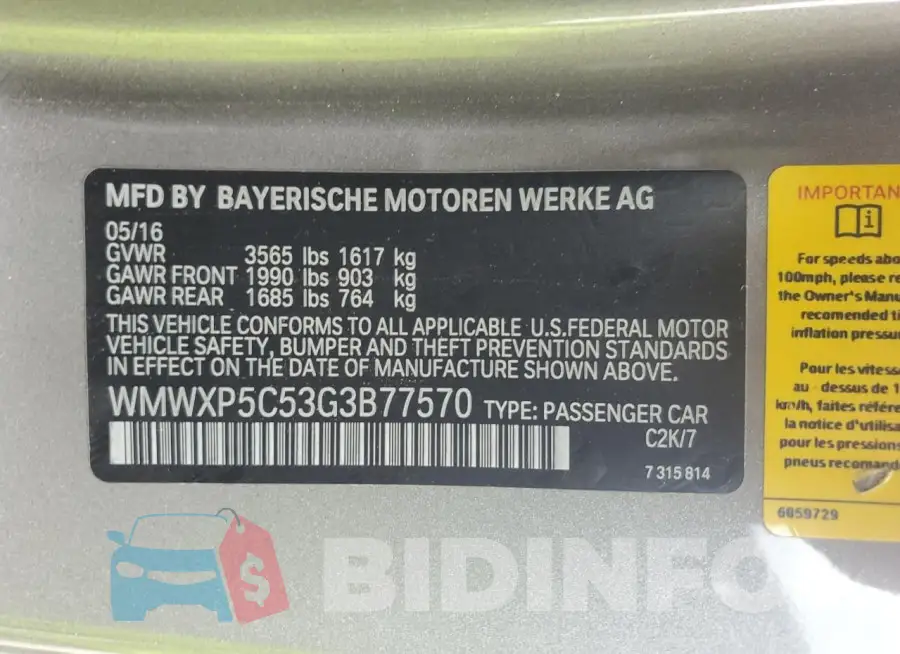 WMWXP5C53G3B77570 Photo# 12