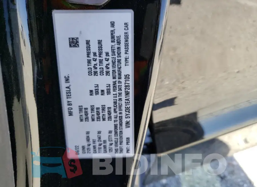 5YJ3E1EA1NF287105 Photo# 13