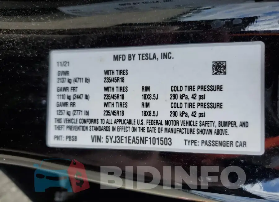 5YJ3E1EA5NF101503 Photo# 13