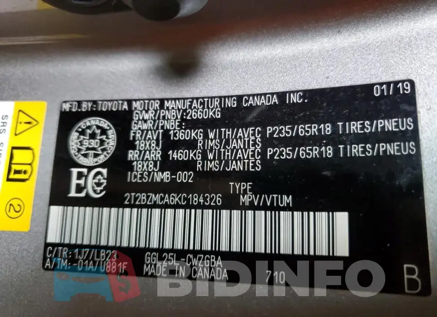 2T2BZMCA6KC184326 Photo# 13