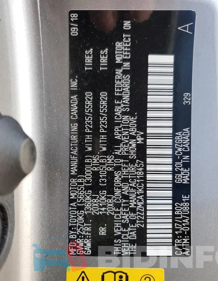 2T2ZZMCA1KC118457 Photo# 13