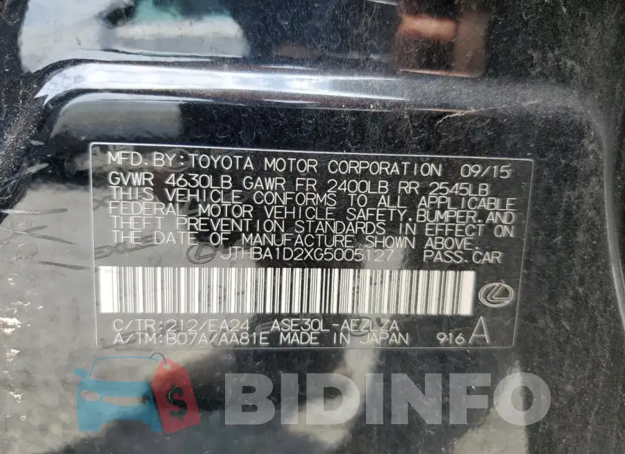 JTHBA1D2XG5005127 Photo# 12