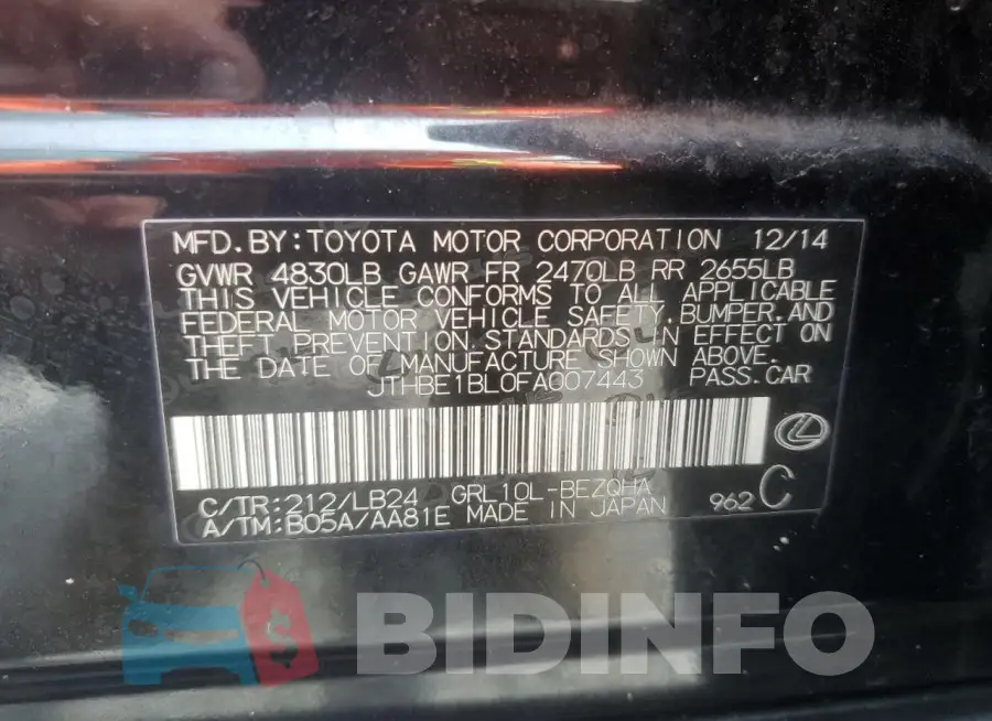 JTHBE1BL0FA007443 Photo# 12