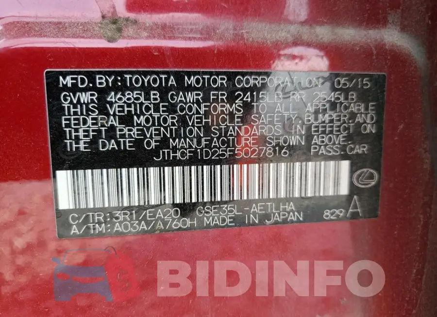 JTHCF1D25F5027816 Photo# 12