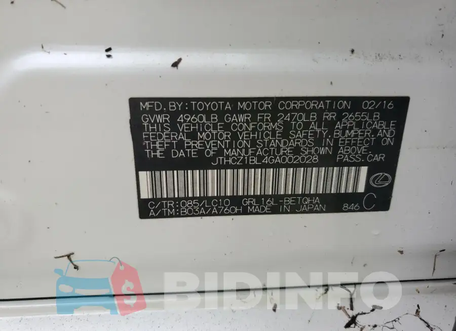 JTHCZ1BL4GA002028 Photo# 12