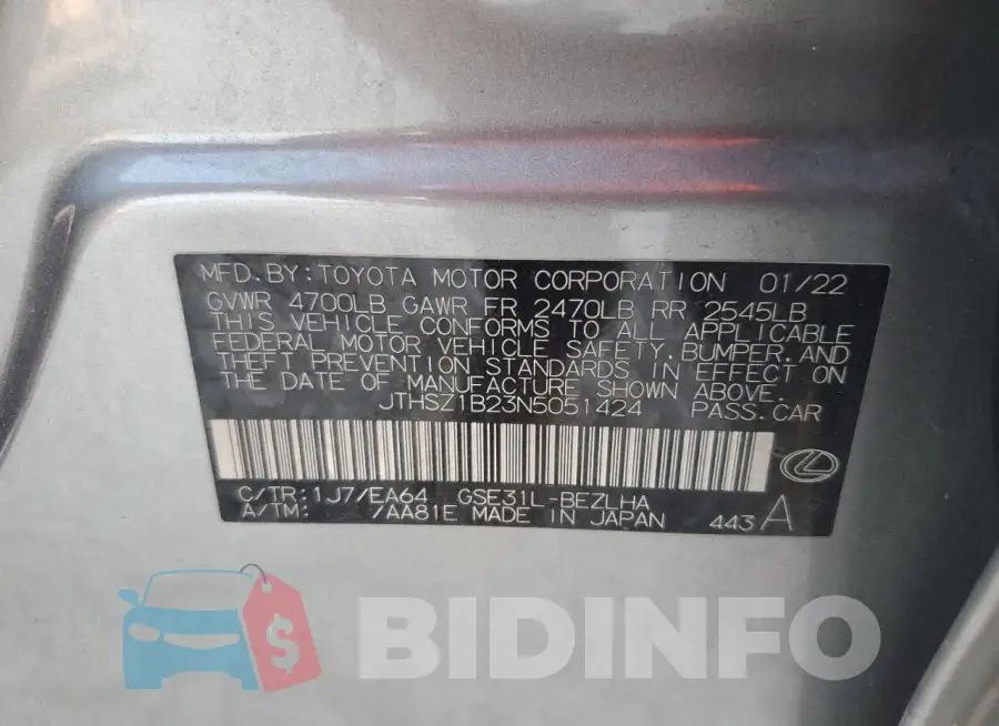 JTHSZ1B23N5051424 Photo# 13
