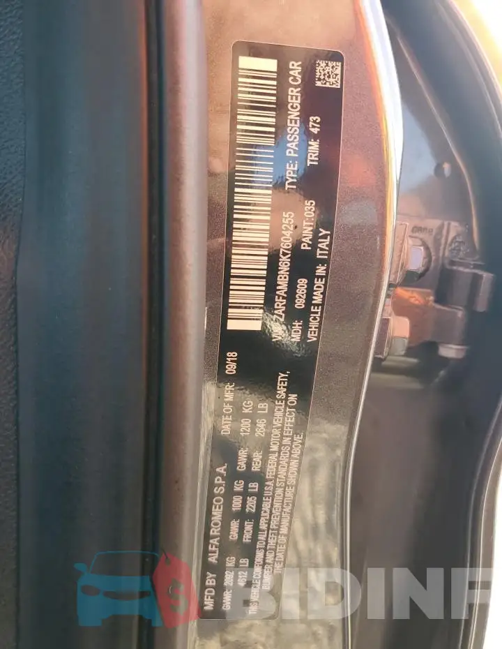 ZARFAMBN6K7604255 Photo# 12