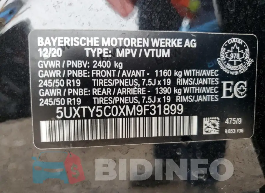5UXTY5C0XM9F31899 Photo# 14