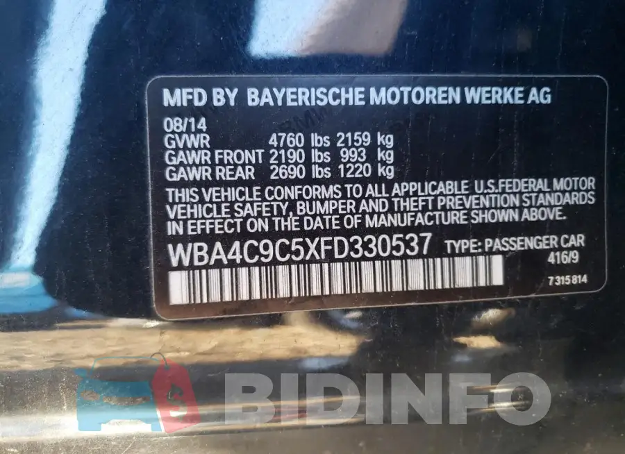WBA4C9C5XFD330537 Photo# 12