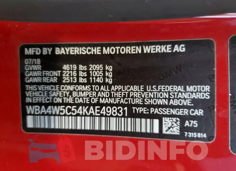WBA4W5C54KAE49831 Photo# 12