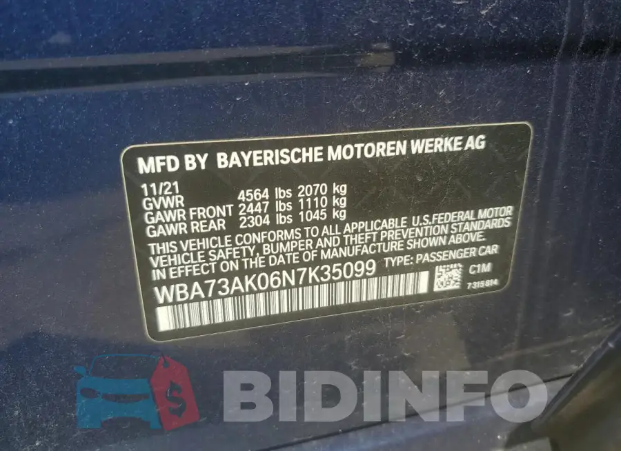 WBA73AK06N7K35099 Photo# 12