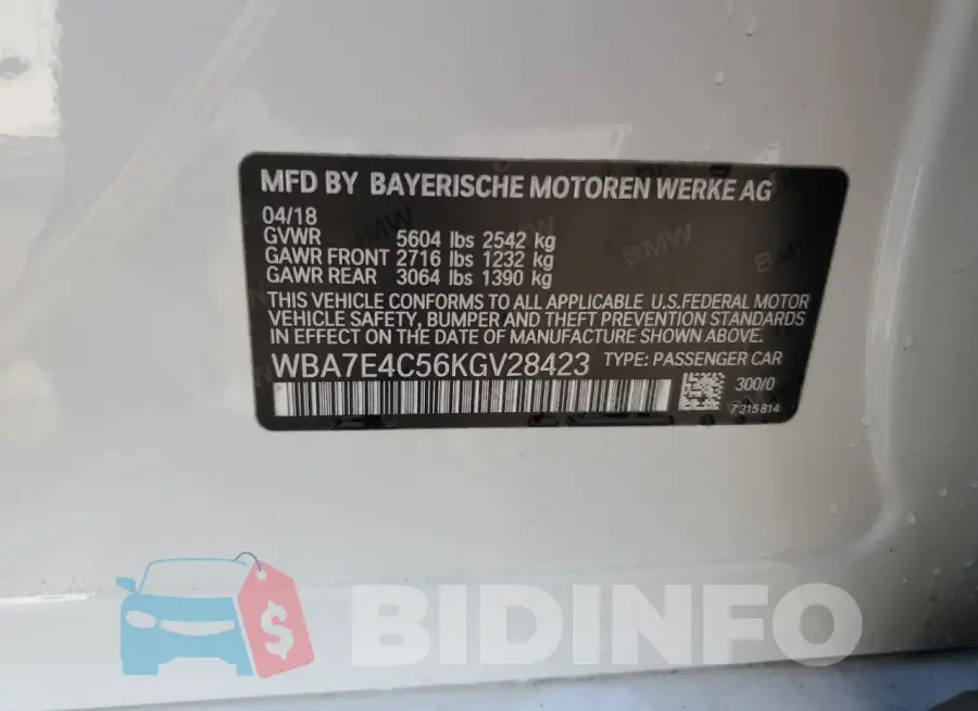 WBA7E4C56KGV28423 Photo# 12